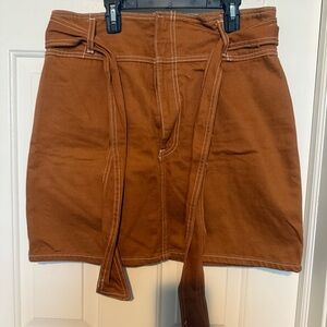 Brown Mini Jean Skirt with Belt